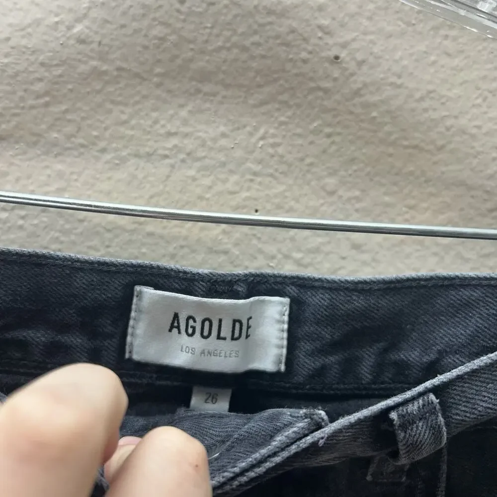 AGOLDE Micro Denim Jean Mini Skirt Black Wash‎ Womens Size 26 Fringe Western